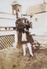 Mary Gibson 'playing' the bagpipes